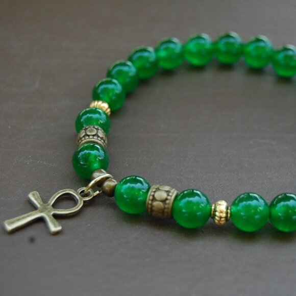 Ankh Cross Bracelet,Jade Bracelet,Ankh Jade Bracelet - Picture 1 of 2